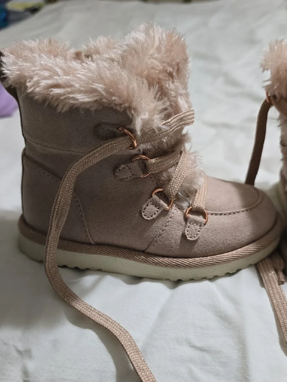 GAP Pink Faux-Fur Suede Baby Walker Boots